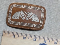 vintage HORSES handcrafted WESTERN belt buckle EQUESTRIAN leather STITCHED