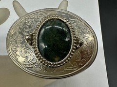 ESTATE SILVER TONE BELT BUCKLE GREEN AGATE SOUTHWESTERN STYLE MEN WOMEN UNISEX