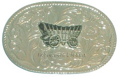 Metal Floral Belt Buckle Oval With Covered Wagon Rope Edge Design Western Motif