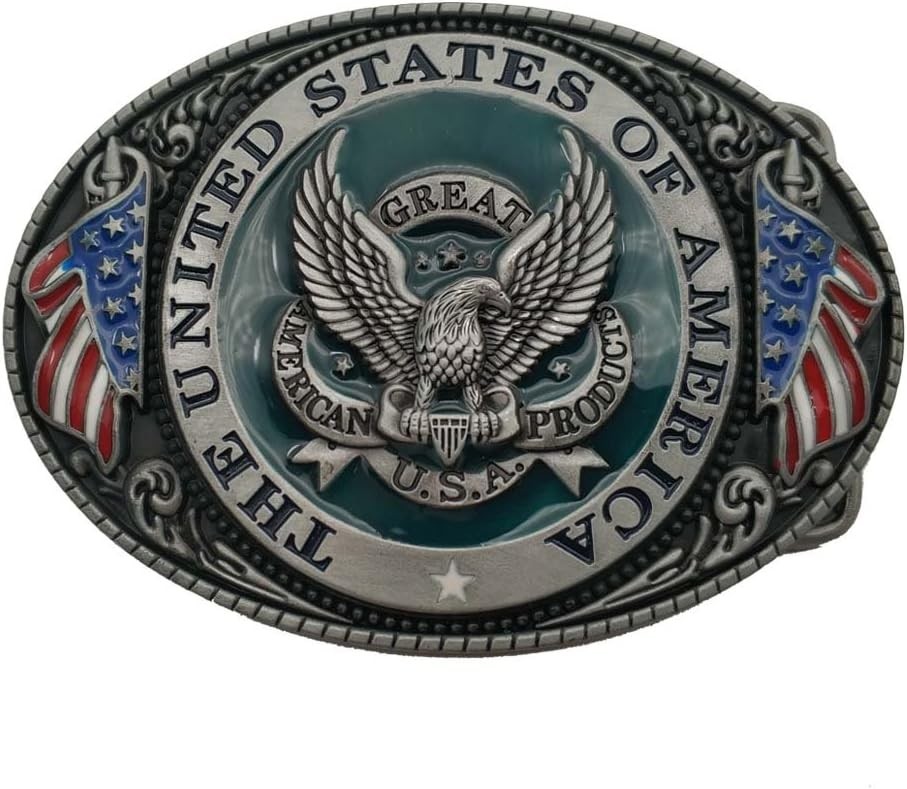 Belt Buckles-Western Cowboy Belt Buckle American Flag and Eagle Belt Buckle