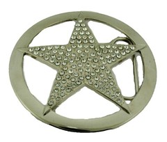 New Men Women CowboyTexas Star Belt buckle Silver Metal Iced Style Rhinestones