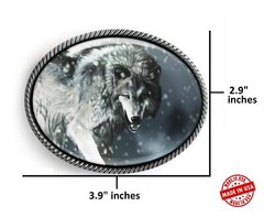 Alpha Wolf Belt Buckle – Wild Animal Art Handmade Oval Buckle – 630-SO