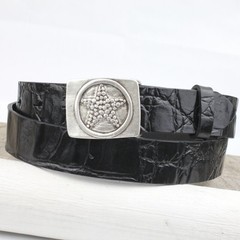 Rectangular Belt Buckle With Star Embossing Metal Western Retro Design