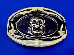 Cream & Purple Colors Skull Motorcycle Biker Large Oversized Belt Buckle