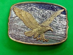 Flying Eagle Spreading Wings over the Mountain Scene Vintage Belt Buckle