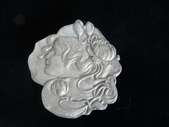 Sandy Val Pewter Belt Buckle Ladys Head Floral 1971 Hippy Era