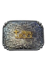 Christian Cowboy Belt Buckle For Man 4 1/4&Prime;x3 1/8&Prime; Silver Tone/Gold