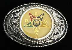VTG Masonic Symbols O.E.S. Belt Buckle Silver Tone Freemason GAOTU Fraternal