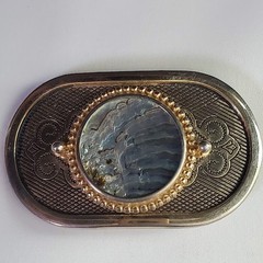 Western Gold Tone Belt Buckle Round Abalone Shell Look Metal Cabochon Insert