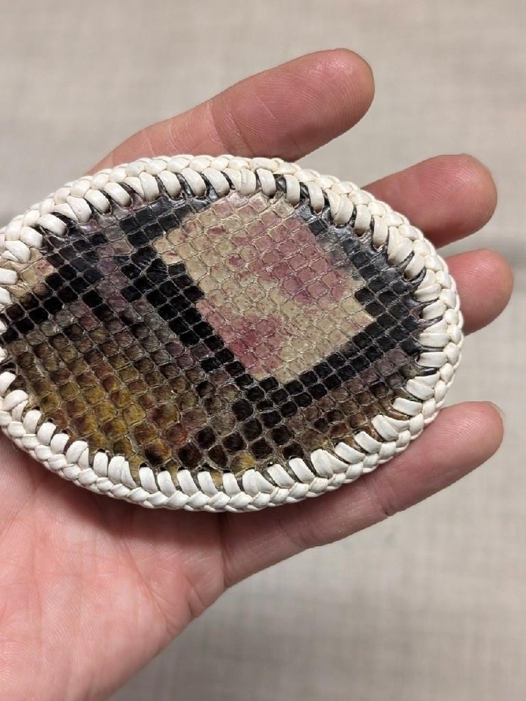 vintage GENUINE SNAKESKIN belt buckle WESTERN handcrafted COWBOY rattler