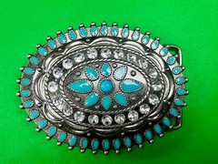 Southwestern Flower Turquoise Enamel Western Cowboys Cowgirls Belt Buckle
