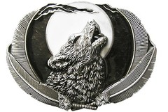 Enamel Animal Moon Wildlife Shout Wolf Oval Western Belt Buckle