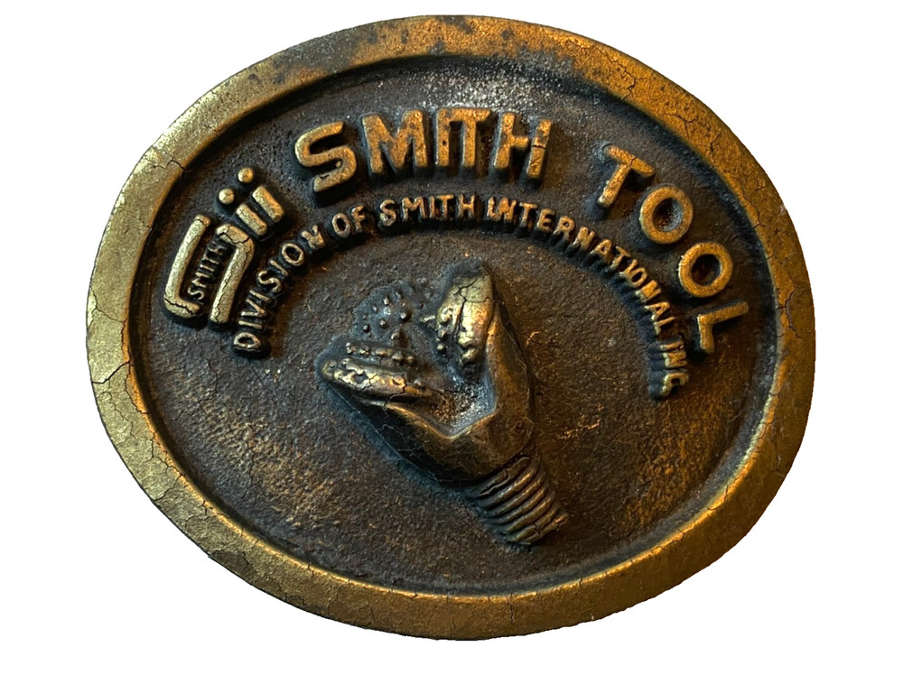 Vintage SMITH TOOL Solid Brass Belt Buckle Heavy Raised Drill Bit 3&Prime; x 2.5&Prime;
