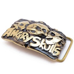 Belt buckle Angry Skulls, Solid brass handmade belt buckle with birds skulls