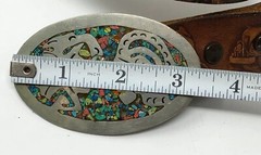 Vintage Mexico Color Stone Inlay Aztec Warrior Inca Mayan Silver Belt Buckle