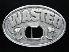 RI05104 REALLY COOL **WASTED** BOTTLE OPENER FUNNY PEWTER BELT BUCKLE
