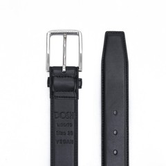 DOSHI Vegan Leather Belt for Men – 1 3/8&Prime; Width, PVD Polished 32, Black
