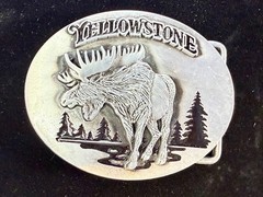 YELLOWSTONE National Park Moose Elk Wildlife Scene Silver Color Belt Buckle