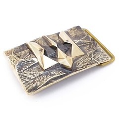 Handmade brass belt buckle « Ice and fire », Ukrainian trident low poly geometric