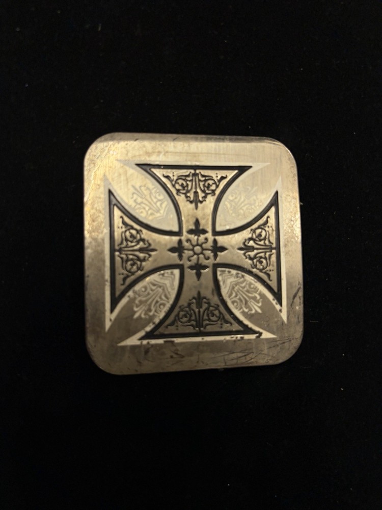 Rare Vintage Y2K Iron Cross Belt Buckle Silver Tone Gothic Biker Rocker