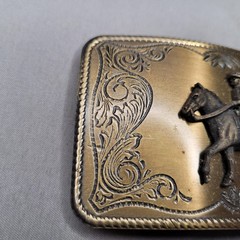 Horseback Rider Belt Buckle Mens One Size Gold Western Floral Cowboy Rectangular