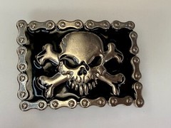 Skull & Crossbones Biker Chain Boarder FAST Halloween Vintage Belt Buckle