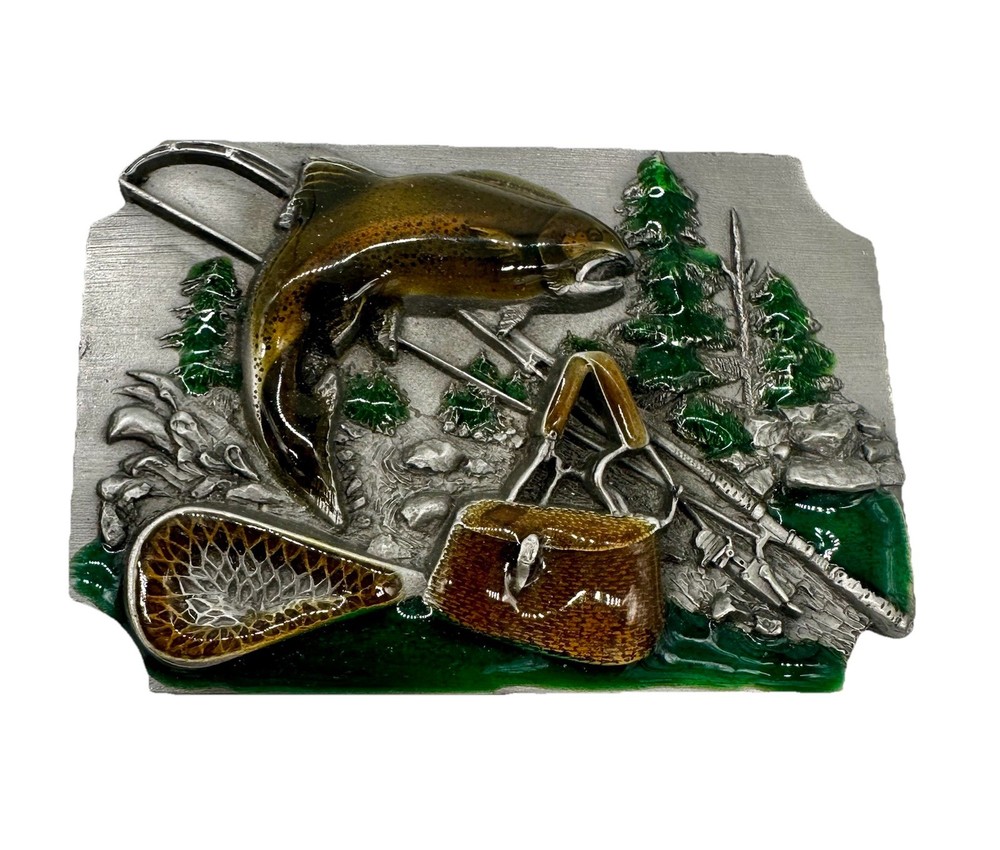 Vintage Siskiyou Belt Co Belt Buckle : Fly Fishing Outdoors Brown Trout Made USA