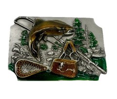 Vintage Siskiyou Belt Co Belt Buckle : Fly Fishing Outdoors Brown Trout Made USA