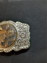 VINTAGE NICKEL SILVER WESTERN SADDLE THEME BELT BUCKLE Intricate Filigree Design