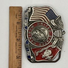 United States Marines Belt Buckle Pewter Enamel Great American Buckle Co 1990s