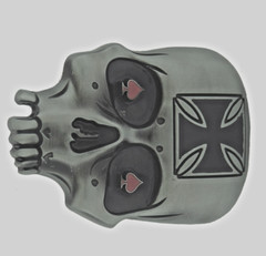 Skull Belt Buckles Gray Vintage Metal Halloween Party Costume Ace of Spade Red