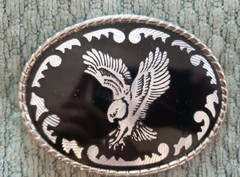 Vintage belt buckle black silvertone eagle W u.s.a.
