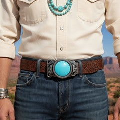 Men Women Southwestern Fashion Belt Buckle Silver Metal Turquoise Blue Cowboys