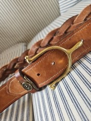 Tory Brown Bridle Leather / Spur Equestrian Brass Buckle Sz 38 – Braided Leather