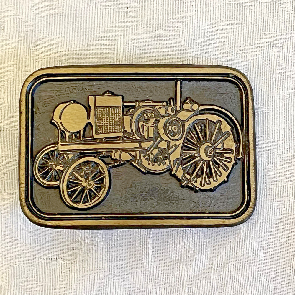 Vintage Tractor Belt Buckle Bronze Tone Steam Tractor Farm Machinery Western