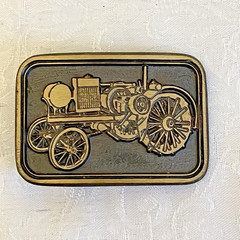 Vintage Tractor Belt Buckle Bronze Tone Steam Tractor Farm Machinery Western