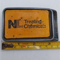 NL Treating Chemicals Belt Buckle Yellow Vintage Distressed Well Worn