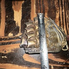 Brass Color 16-Sail Metal Ship Belt Buckle 4&Prime; x 3&Prime;