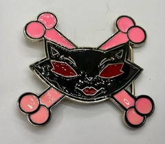 Vixen Sassy Cat Kitty Crossbones Cartoon Black Pink Red Enamel Belt Buckle