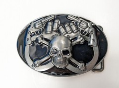 Biker Skull Pistol Revolver Gun Hand Cuffs Belt Buckle NEW Metal outlaw