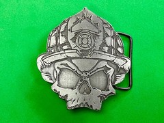 Firefighter Fireman Skull Wearing Helmet Promo Black Helmet Apparel Belt Buckle