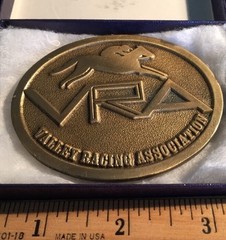 New VRA Valley Racing Association Horse Jockey Hit Line USA Brass Belt Buckle