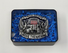 Trucker Belt Buckle Gift Set with 12 x 18 Inch American Flag – Patriotic Buckles