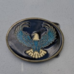 Men’s Silver/Blue Metal Western Eagle Belt Buckle, Oval, Fits 1.5in Belt