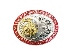 Western Buckle Oval Gold Silver Red Horse Rider Cowboy 2 » Hebillas Vaqueras