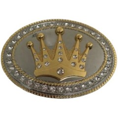 Crown Belt Buckle Western Rodeo Cowboy Gold Shiny Metal King Royal Men Women Big