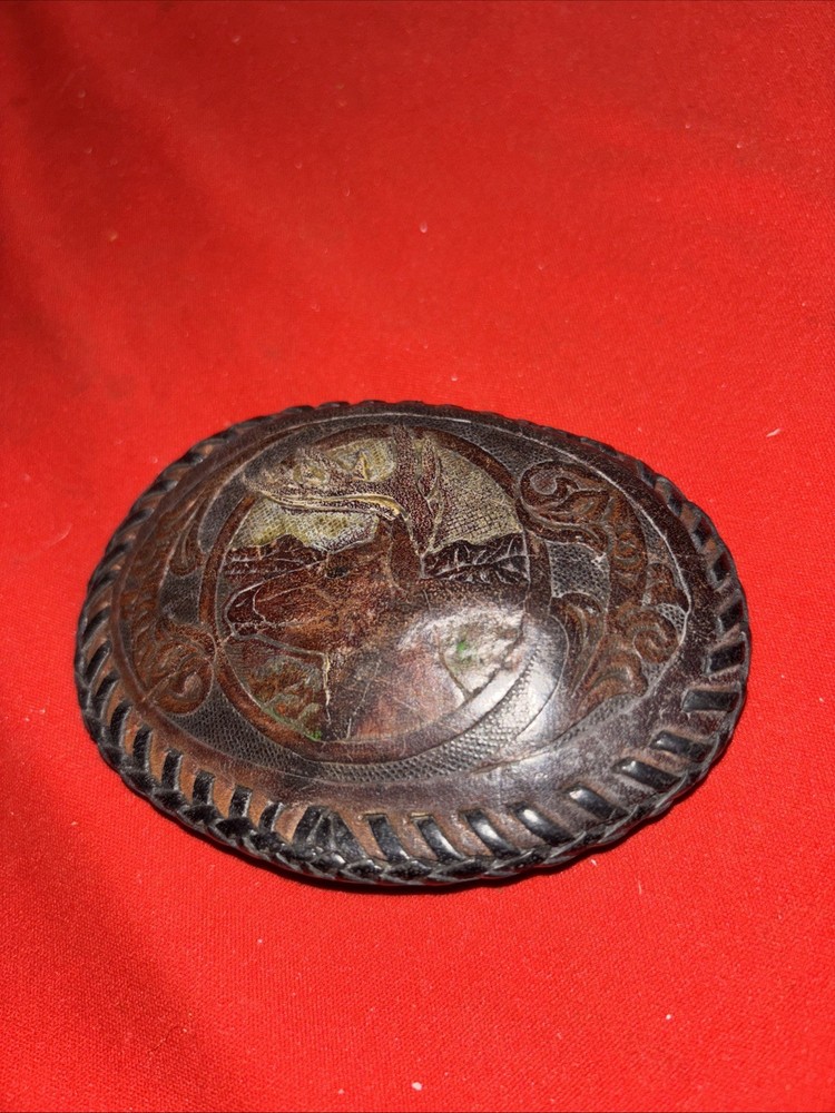 Vintage Handmade Handtooled Leather Belt Buckle By B Miller-Estate Find