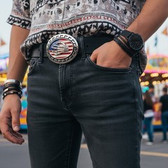 Men Silver Metal Belt Buckle Skull Skeleton Hand USA Flag United States America