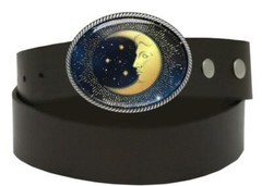 Celestial Moon n Stars Belt Buckle – Handmade Artisan Accessory – 615