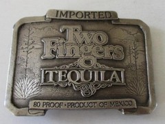 Imported Two Fingers Tequila 80 P Hiram (1976 Metal Belt Buckle) 3 3/8&Prime; X 2 3/8&Prime;